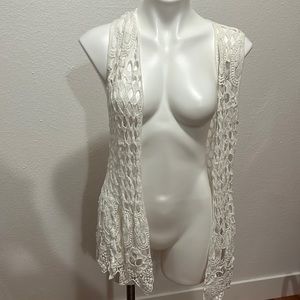 Questions White Lace Cotton Cover Up Cardigan Sz S